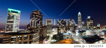view of charlotte skyline aerial at sunset view of charlotte skyline aerial at sunset 14532054