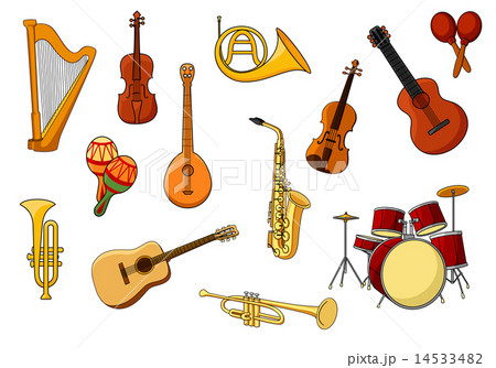 Cartoon set of colored musical instrument icons Cartoon set of colored musical instrument icons 14533482