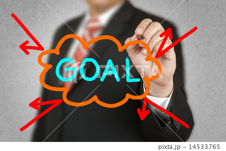 Businessman drawing obstacle to reach Goal 14533765