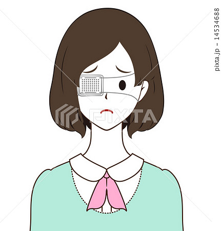 女性 眼帯 困り顔のイラスト素材