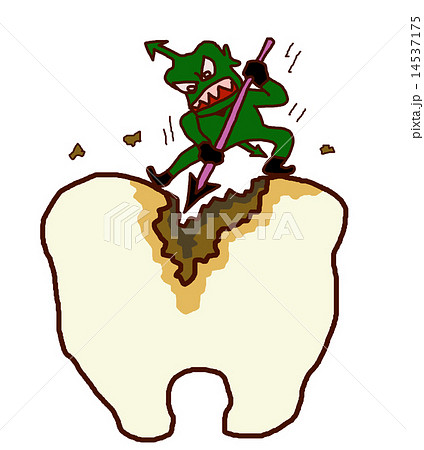 ガリガリと むし歯を攻撃する虫歯菌のイラスト素材