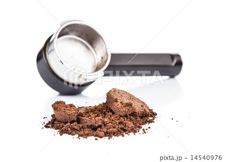 Spent or used coffee grounds with portafilter 14540976