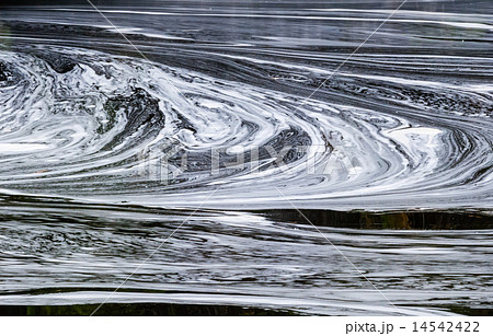 Abstract white foam swirls on dark water 14542422