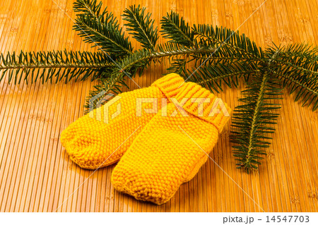 yellow soft knitting mittens 14547703