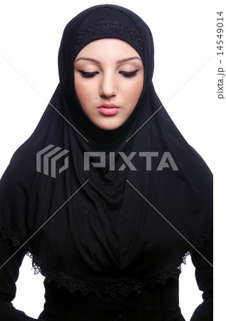 Muslim young woman wearing hijab on white Muslim young woman wearing hijab on white 14549014