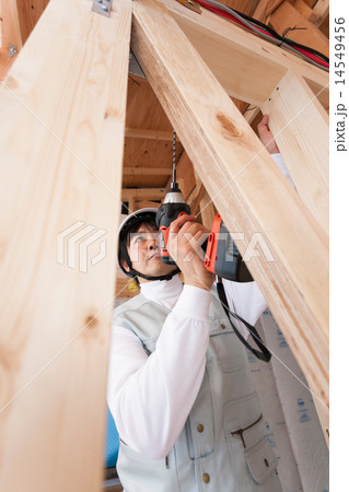 住宅建設現場で働く大工 住宅建設現場で働く大工 14549456