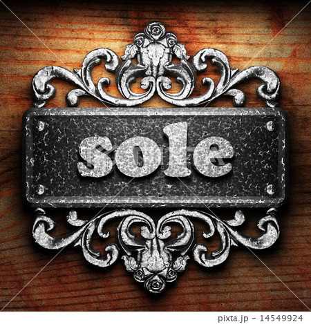 sole word of iron on wooden background 14549924
