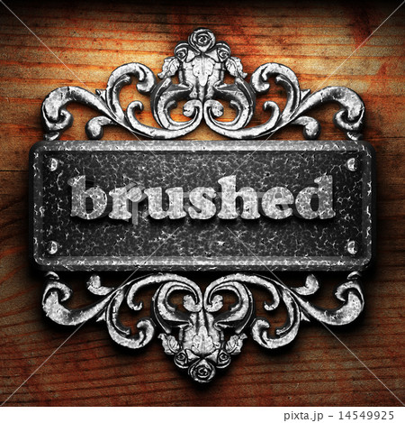brushed word of iron on wooden background 14549925