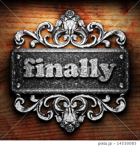 finally word of iron on wooden background 14550085