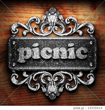 picnic word of iron on wooden background 14550414