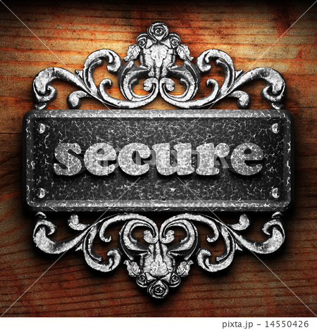secure word of iron on wooden background 14550426
