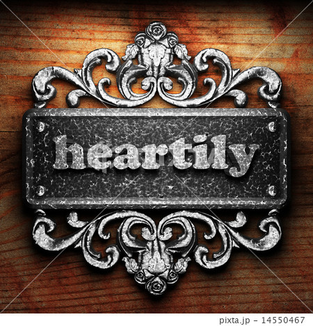heartily word of iron on wooden background 14550467