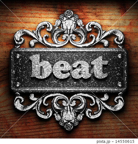 beat word of iron on wooden background 14550615