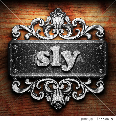sly word of iron on wooden background 14550619