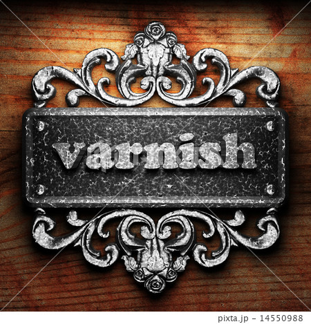 varnish word of iron on wooden background varnish word of iron on wooden background 14550988