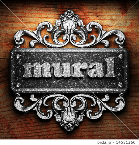 mural word of iron on wooden background 14551260