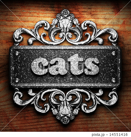 cats word of iron on wooden background 14551416