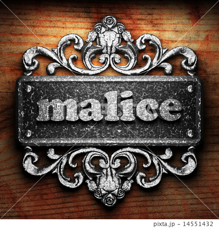 malice word of iron on wooden background 14551432