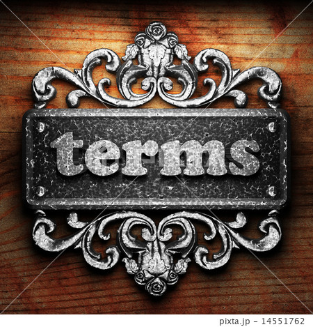 terms word of iron on wooden background 14551762
