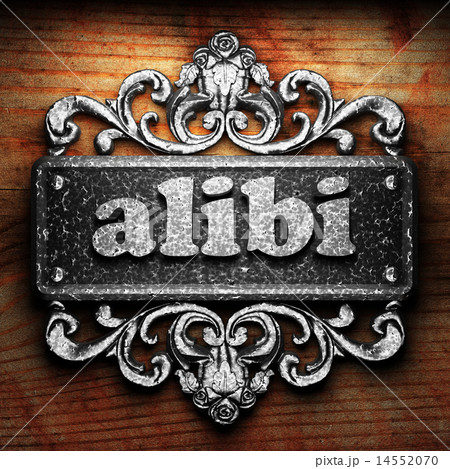 alibi word of iron on wooden background alibi word of iron on wooden background 14552070
