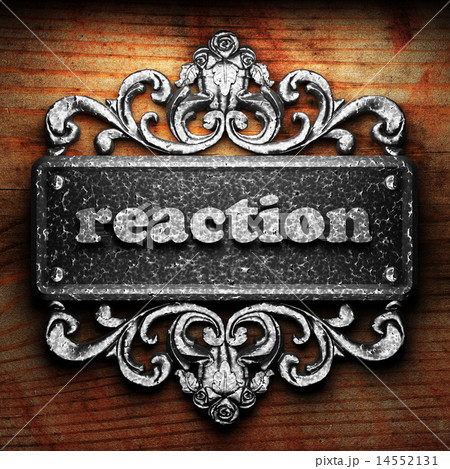 reaction word of iron on wooden background 14552131
