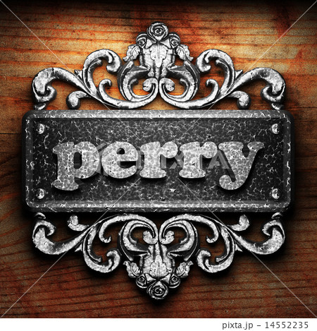 perry word of iron on wooden background 14552235