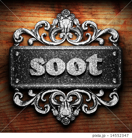 soot word of iron on wooden background 14552347