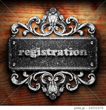 registration word of iron on wooden background 14552370