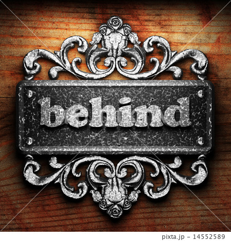 behind word of iron on wooden background 14552589