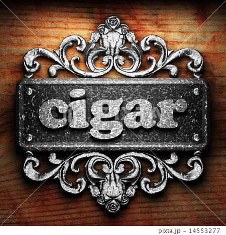 cigar word of iron on wooden background cigar word of iron on wooden background 14553277