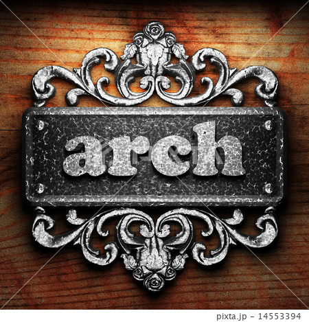 arch word of iron on wooden background 14553394