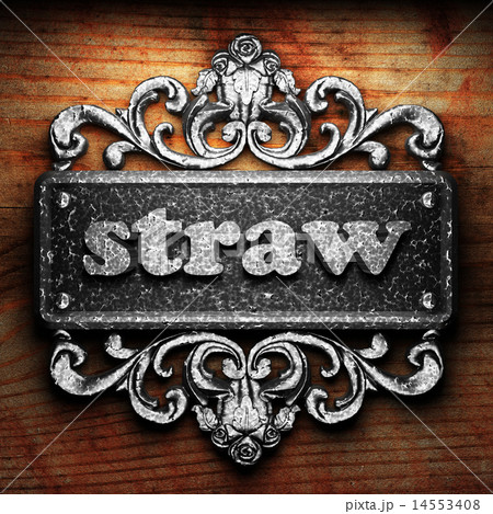 straw word of iron on wooden background 14553408