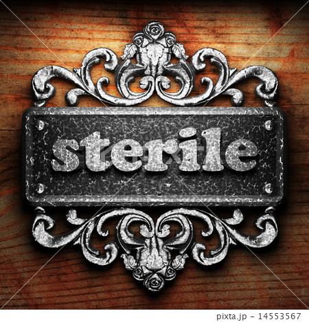 sterile word of iron on wooden background 14553567