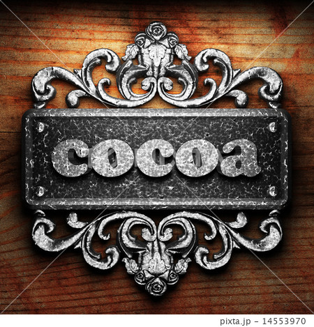 cocoa word of iron on wooden background cocoa word of iron on wooden background 14553970