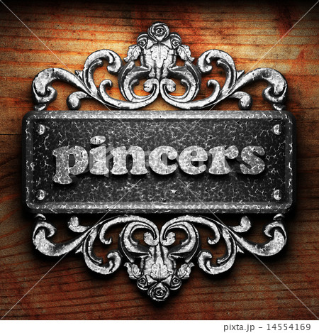 pincers word of iron on wooden background pincers word of iron on wooden background 14554169