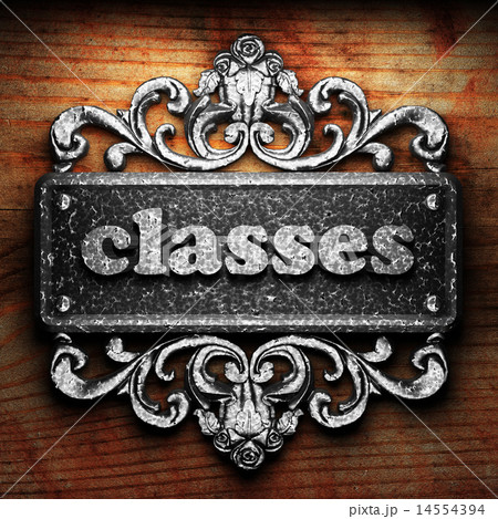 classes word of iron on wooden background 14554394