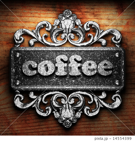 coffee word of iron on wooden background 14554399