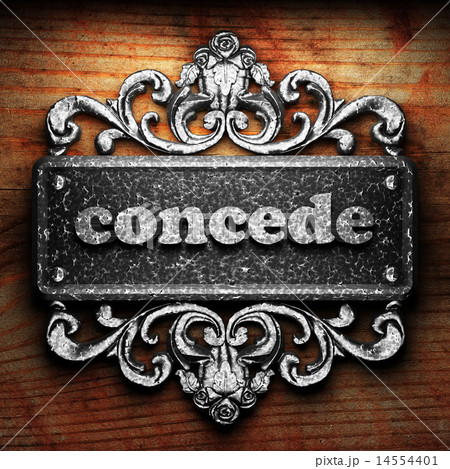 concede word of iron on wooden background 14554401