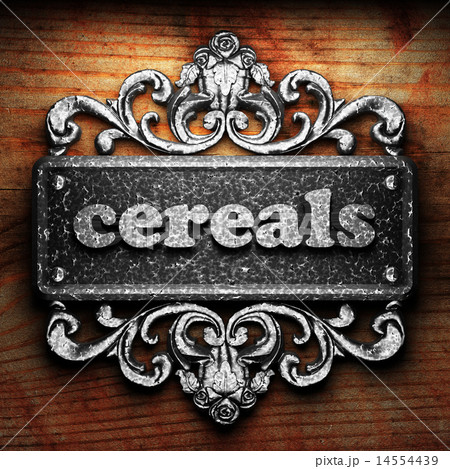 cereals word of iron on wooden background 14554439