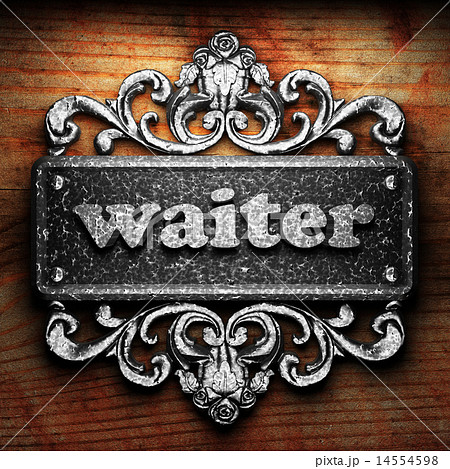 waiter word of iron on wooden background 14554598