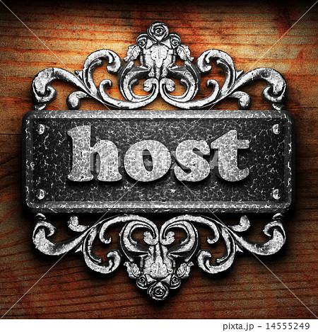 host word of iron on wooden background 14555249