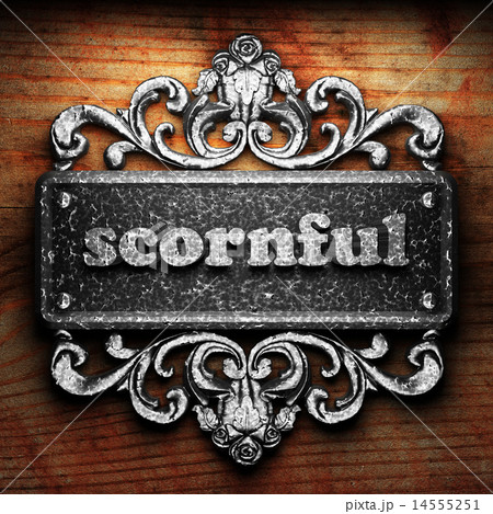 scornful word of iron on wooden background scornful word of iron on wooden background 14555251