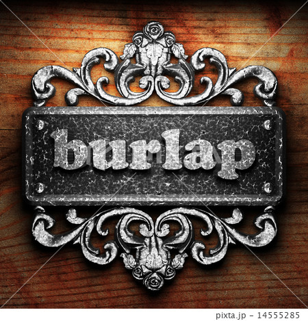 burlap word of iron on wooden background 14555285