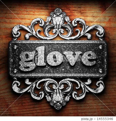 glove word of iron on wooden background 14555346