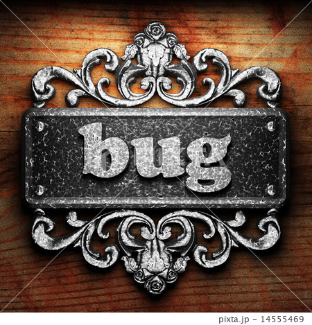 bug word of iron on wooden background 14555469