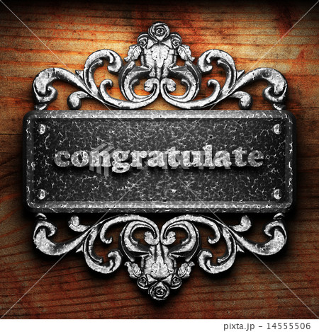congratulate word of iron on wooden background 14555506
