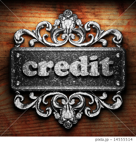 credit word of iron on wooden background 14555514