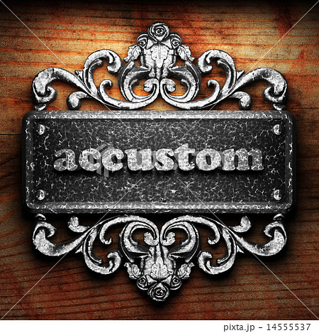 accustom word of iron on wooden background 14555537