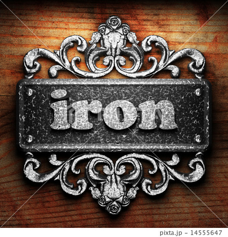 iron word of iron on wooden background iron word of iron on wooden background 14555647