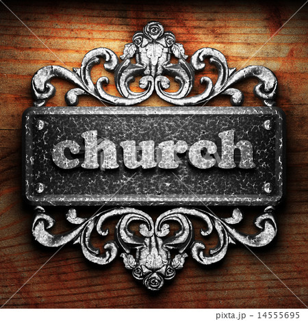 church word of iron on wooden background 14555695